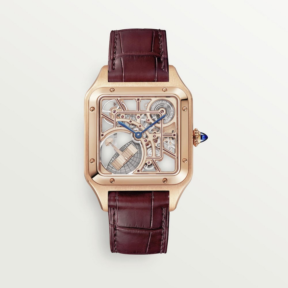 Đồng Hồ Cartier Santos-Dumont Skeleton Watch 31mm Nam Vàng Đỏ